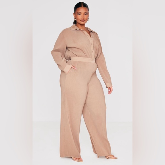 Plus Stone Plisse Shirt Jumpsuit - Picture 3 of 5